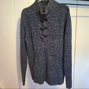 J.B. HOLT Men's Blue Gray Woven Sweater Toggle Buttons Size M Knit Pocket Fall